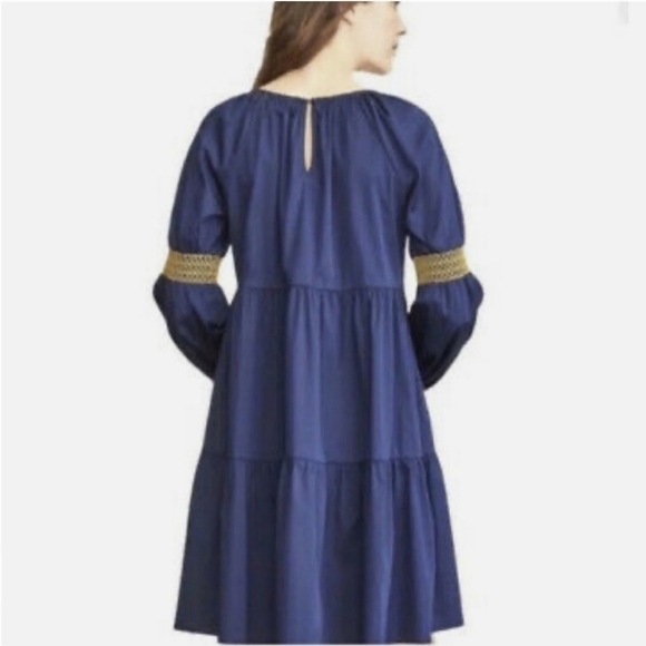 Elizabeth and James Navy Blue Peasant Tiered Dress Embroidered Long Sleeve - Picture 2 of 12